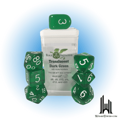 SET OF 7 DICE: TRANSLUCENT DARK GREEN/WHITE